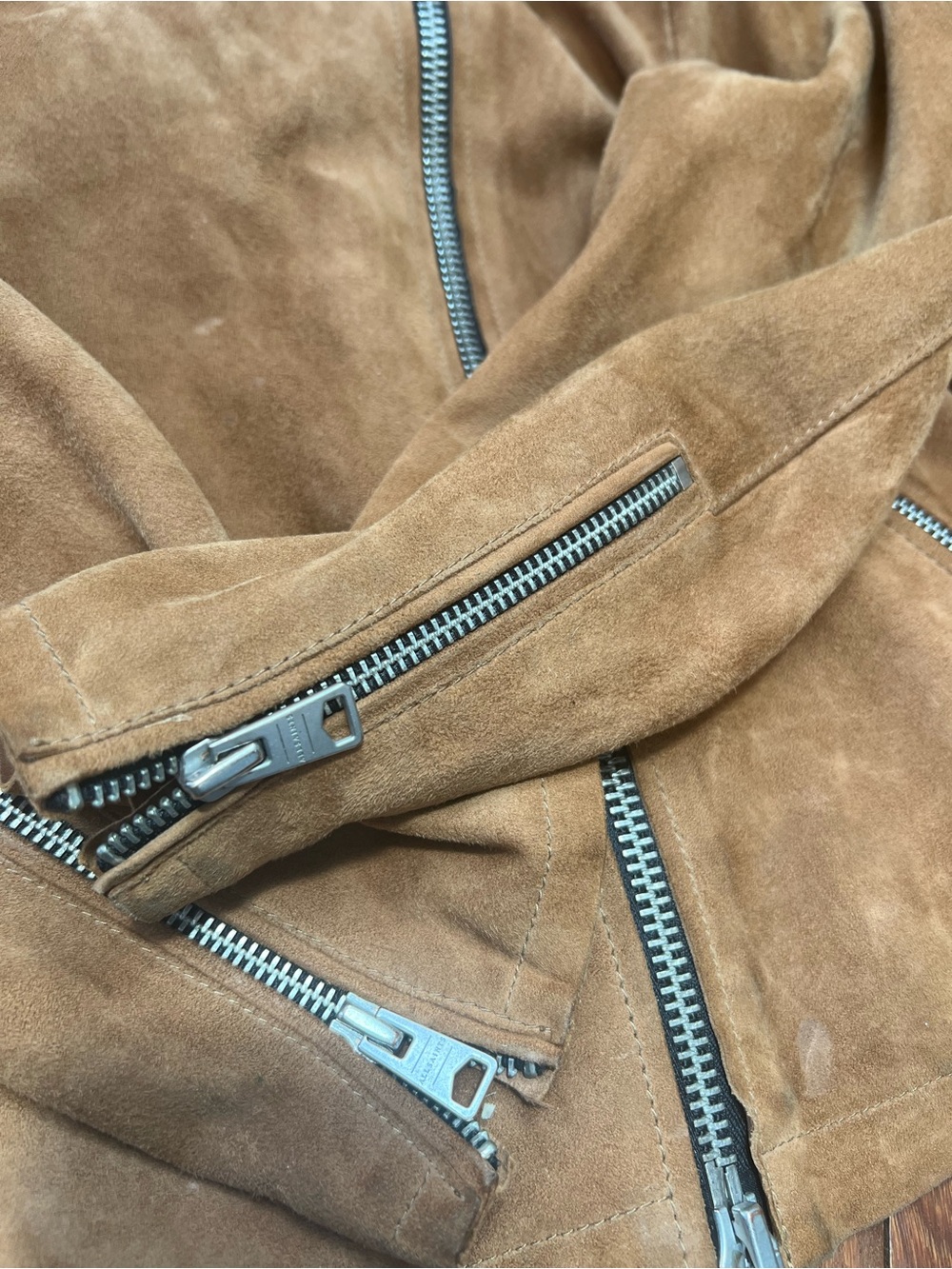 All saints dahlia tan suede zip up moto jacket size 4 /36 - Picture 6 of 6